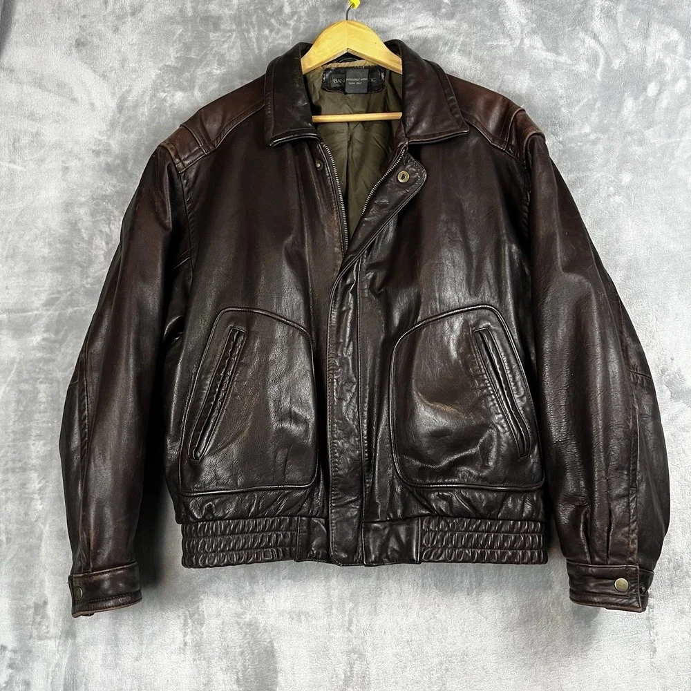 Banana Republic Vintage Leather Flight Jacket Brown Bomber Mens 46 Aviator